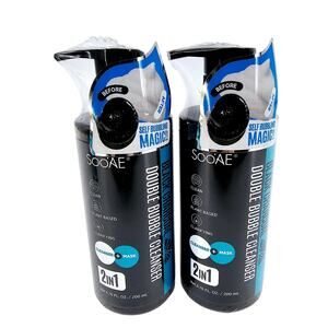 Lot of 2 Soo'AE Black Charcoal Double Bubble Mask Cleanser 2 in 1 200mL Sealed